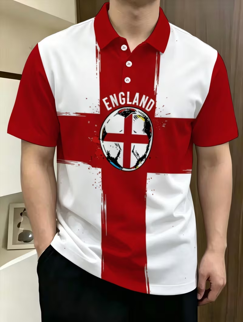 Badminton England - Fußballtrikot mit England-Flaggenmuster, Herren-Poloshirts, schnell trocknendes
